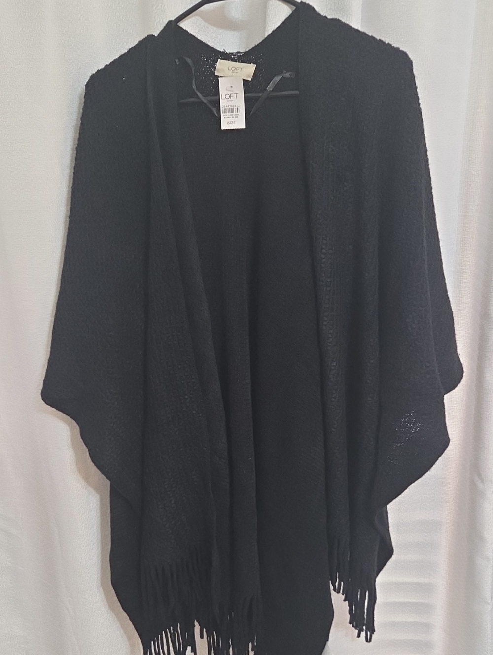 LOFT Black Open-Front Fringe Poncho
